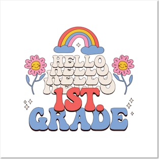 Retro Hello 1st Grade Back To School First Grade Teacher Posters and Art